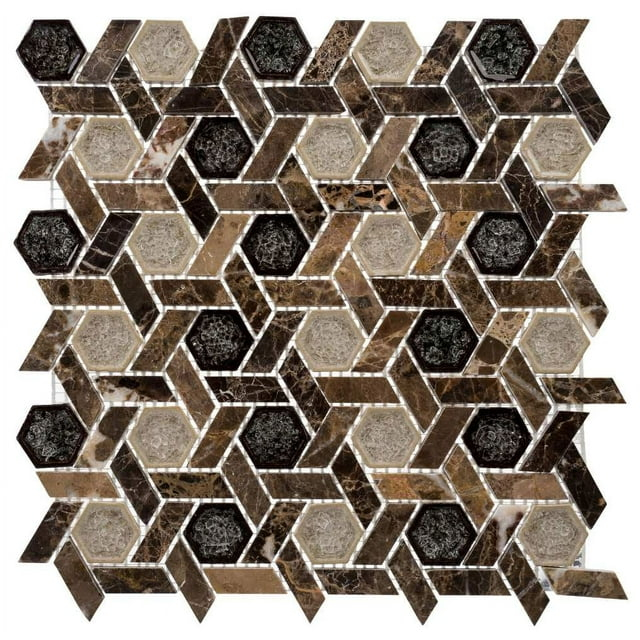 Exploration Israel Hexagon Natural Stone and Crackled Glass Mosaic Kitchen Backsplash, Bathroom, Shower, Wall and Floor Tile