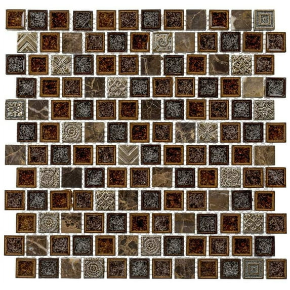 Exploration 1" Natural Stone and Crackled Glass Mosaic Kitchen Backsplash, Bathroom, Shower, Wall and Floor Tile