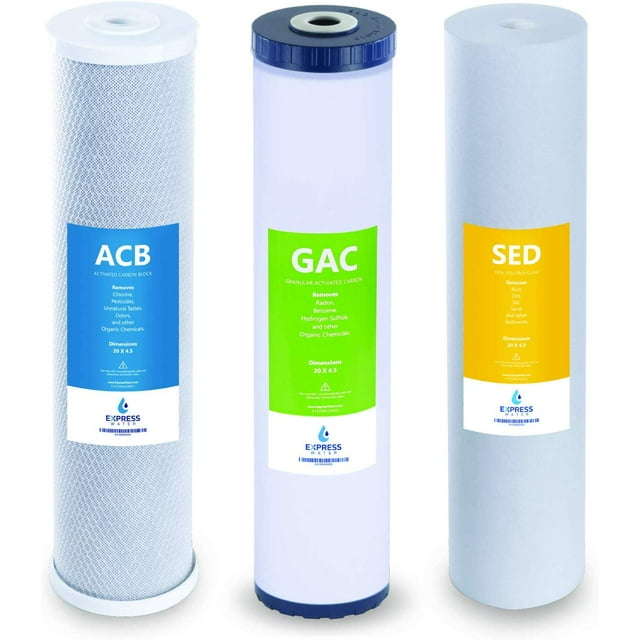 Express Water – Whole House Water Filter Set – 3 Stage Water Filtration Replacement Kit – Sediment, Coconut Shell Carbon High Capacity Cartridge Filters – 5 Micron Water Filter – 4.5” x 20” inch