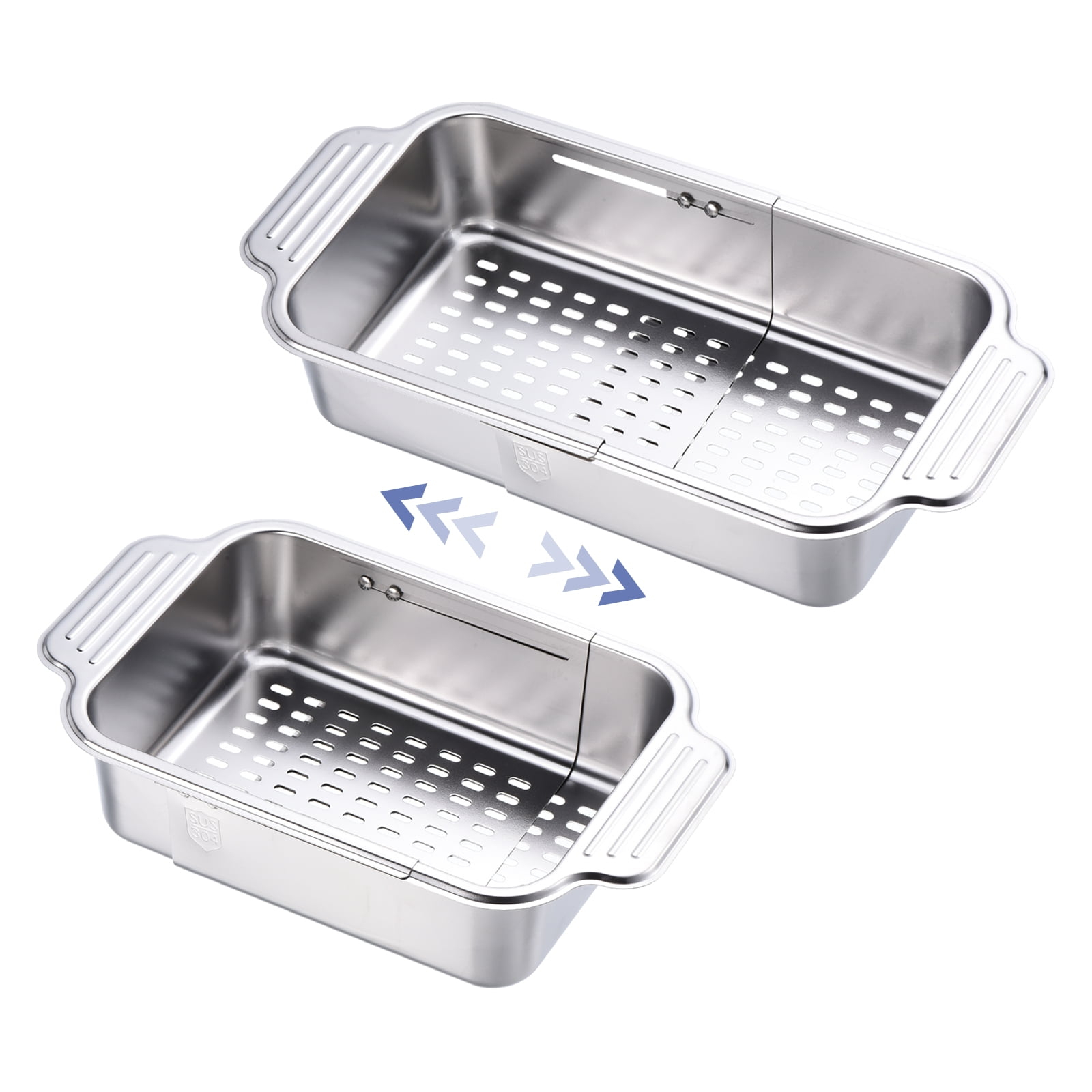 Extendable Over the Sink Strainer,  Fruit Vegetable Wash Basket Adjustable Colander for Kitchen Stainless Steel, Silver