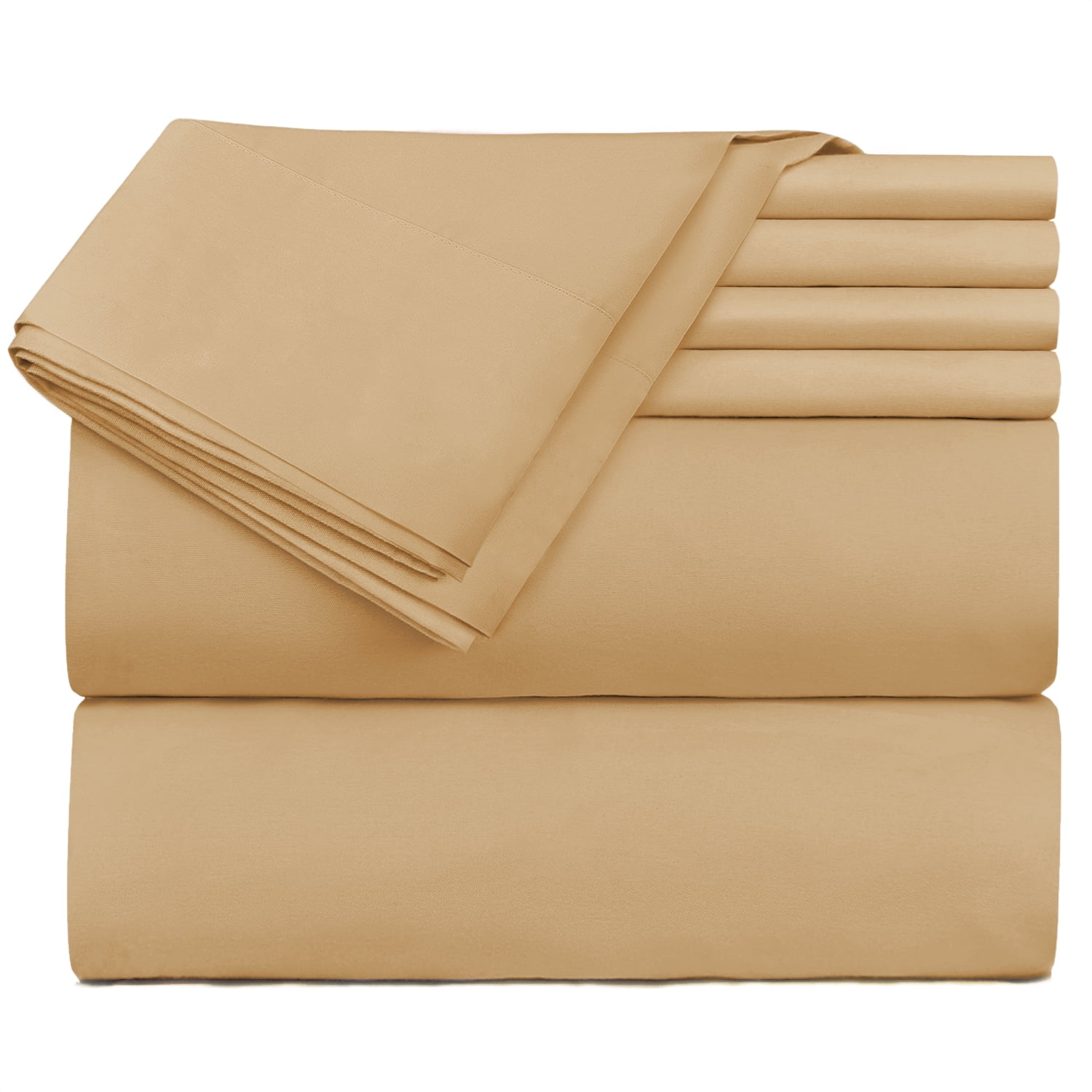 Extra Deep Pocket 4 Piece Bed Sheet Set – Super Deep Fitted Sheet Fits Mattress from 18-24 inces Depth – Double Brushed Microfiber Sheets with 2 Pillow Cases, Twin, Camel