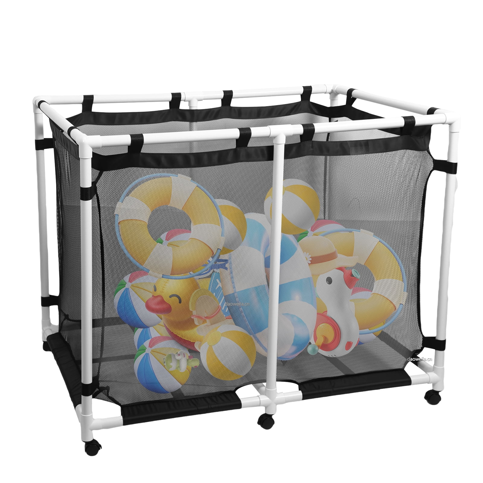 Extra Large Pool Storage Bin, 142 Gallons, 48.4’’ L, Rolling Poolside Mesh Container for Pool Toys & Floats, Waterproof Outdoor Pool Storage with Wheels, Perfect for Organizing Pool Accessories