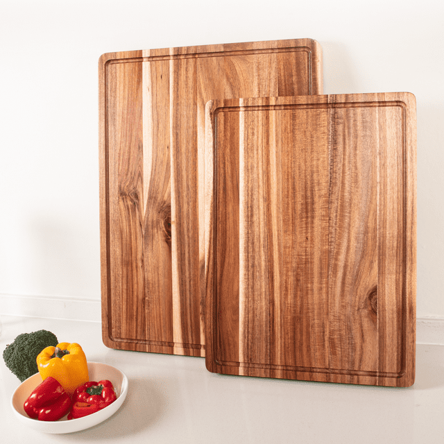 Extra Large Wood Cutting Board 24 x 18 inch, Thick Butcher Block, Reversible Wooden Kitchen Block with Side Handles and Juice Grooves