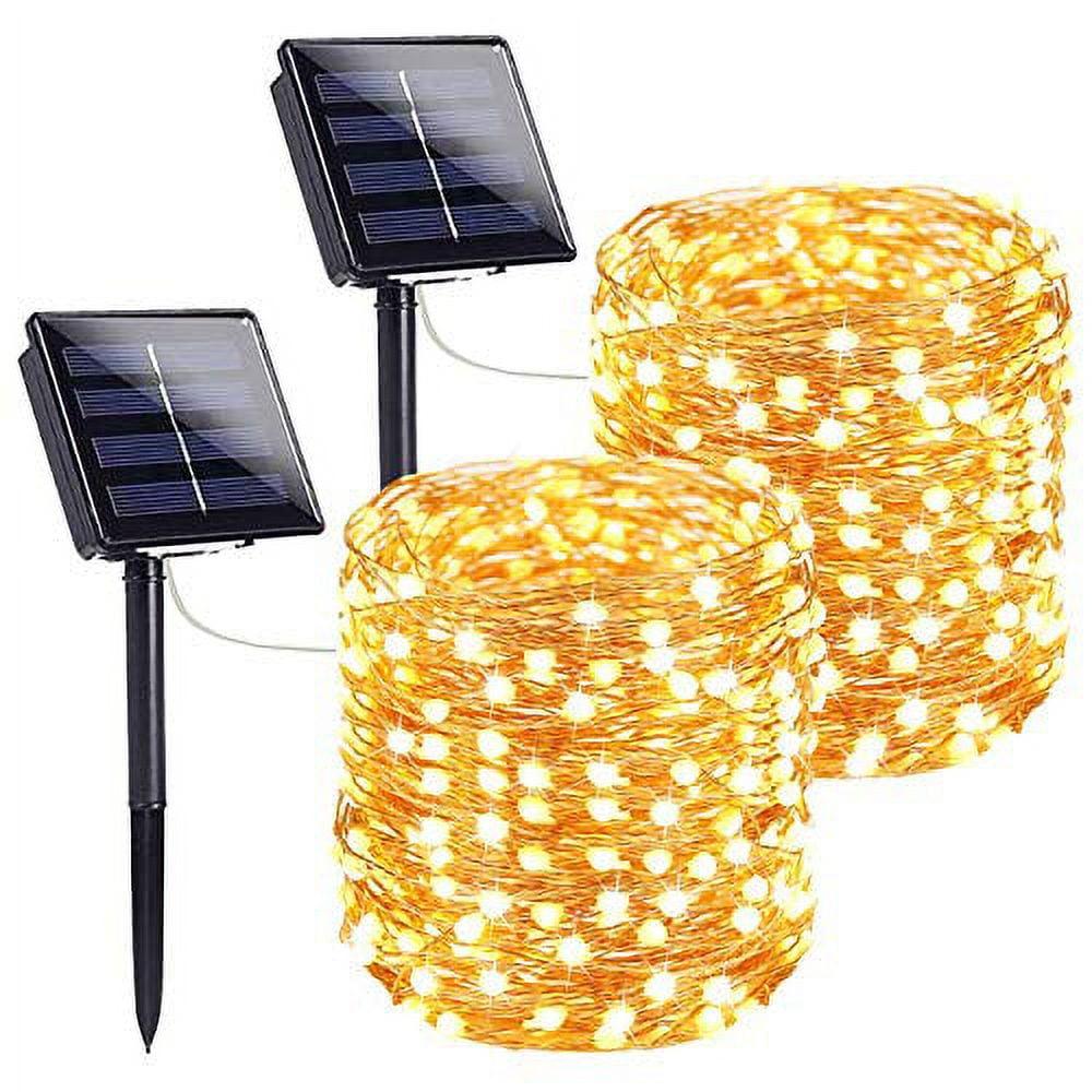 2-Pack Solar String Lights for Outside, Total 200LED Solar Fairy Lights Waterproof, Outdoor Twinkle Light Copper Wire 8 Modes Fairy Light for Xmas Tree Party Wedding Decor (Warm White)