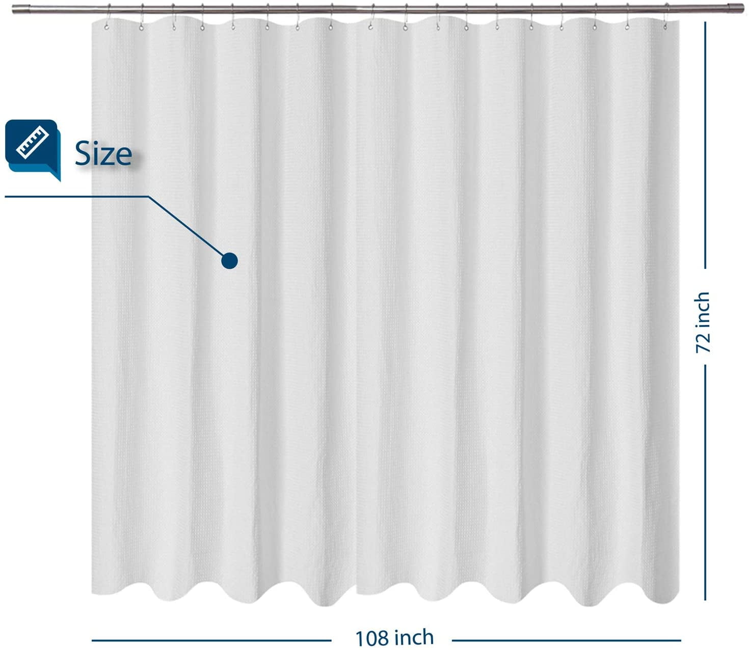 Extra Wide Fabric Shower Curtain 108 X 72 Inch, Waffle Weave, Hotel Luxury Spa, Wat[1151]