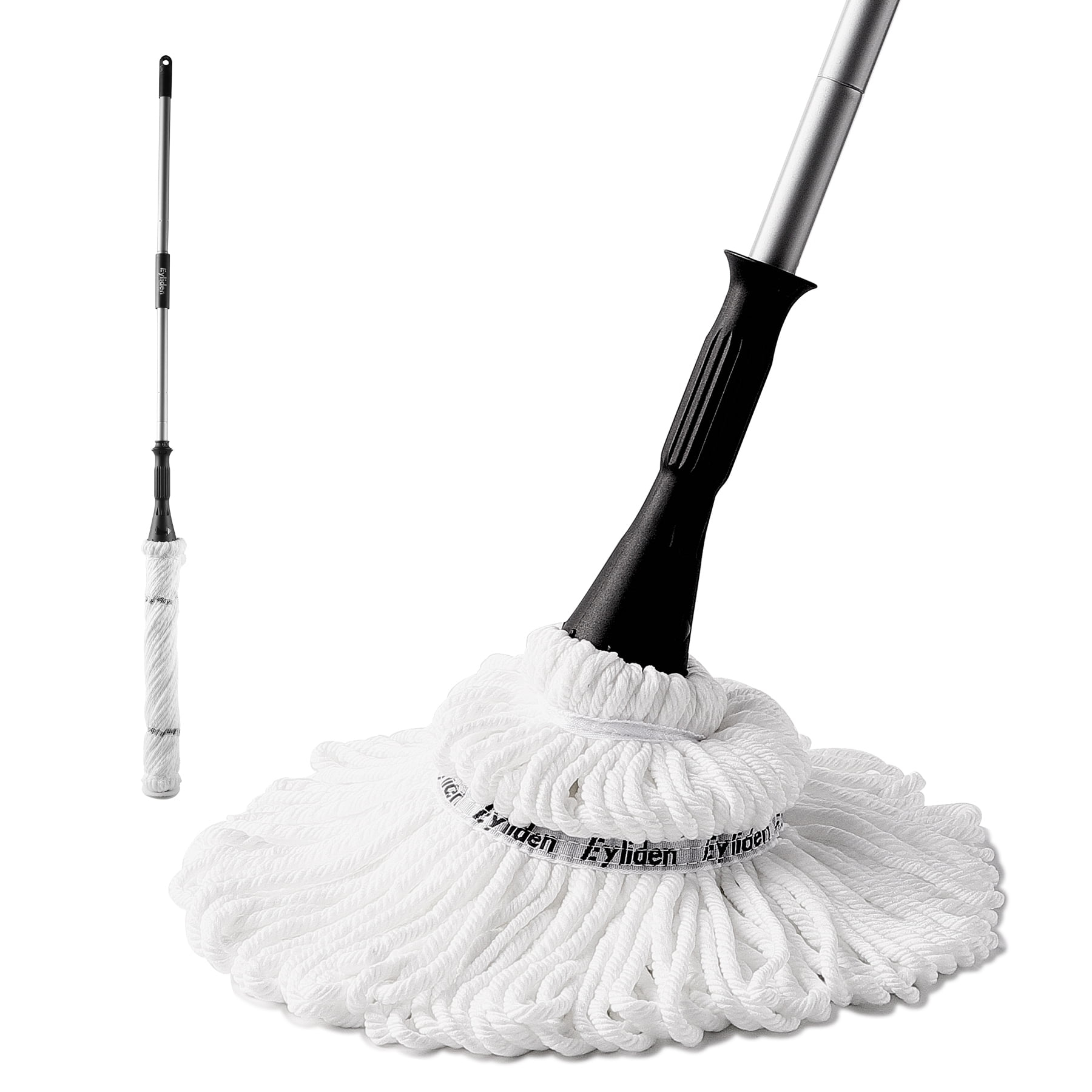 Eyliden Cotton Twist Mop for Floor Cleaning with 2 Reusable Heads, 57.5 inch Silver Long Handle, White Color