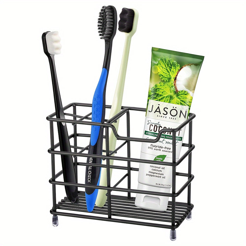 304 Stainless Steel Bathroom Toothbrush Holder Toothpaste Holder Stand Bathroom Accessories Organizer (Black, Small)