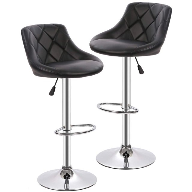 MarketLane Bar Stools Set of 2,Modern PU Leather,Armless with Backrest Swivel Bar Stools,Height Adjustable Swivel Barstool Hydraulic Island Bar Stools Armless Kitchen Counter Bar Chairs,Black