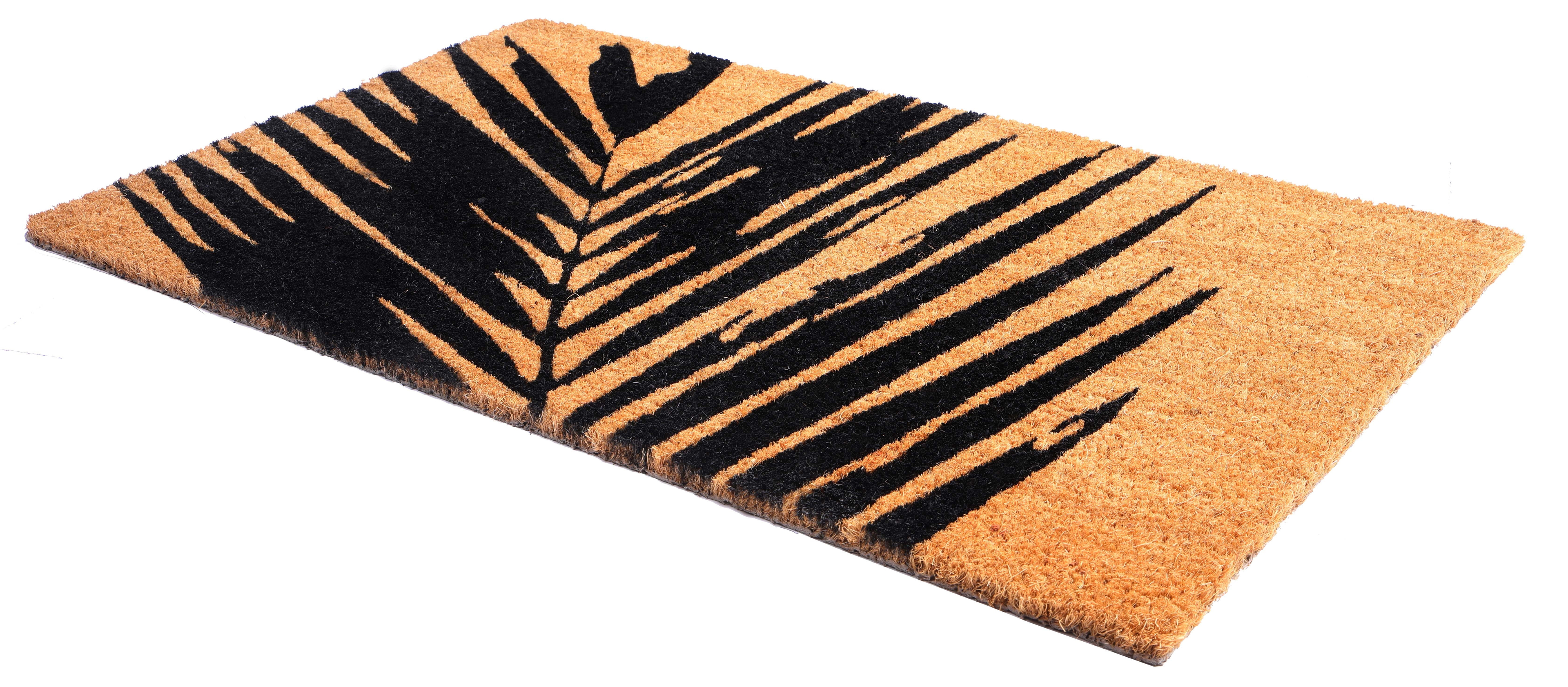 FH Home Non Slip Doormat - Durable, Thin - Natural Coir & Rubber - Entryway, Front Door, Porch, Patio - Summertime Palm Leaf Black/Natural (18" x 30" Non-Slip)