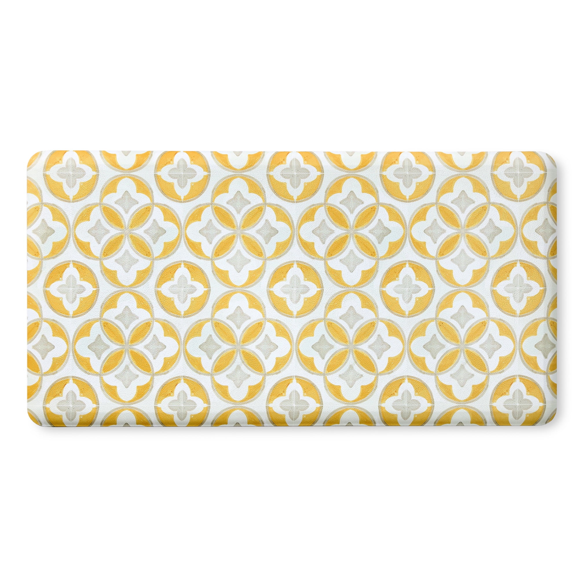 FIESTA Mali Tiles Geo Trellis Anti-Fatigue Comfort Kitchen Mat, Non-Slip Floor Mat, Padded Standing Desk Mat, Yellow/Grey/White, 20"x39"
