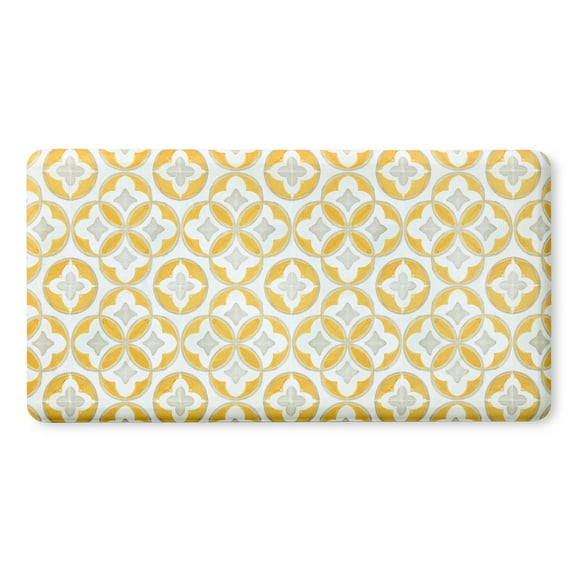 FIESTA Mali Tiles Geo Trellis Anti-Fatigue Comfort Kitchen Mat, Non-Slip Floor Mat, Padded Standing Desk Mat, Yellow/Grey/White, 20"x39"