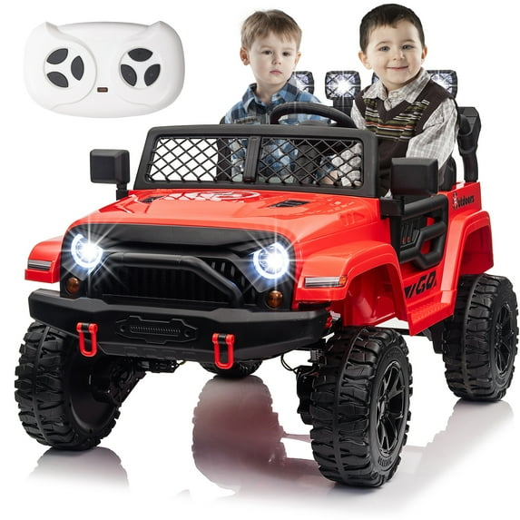 FINITO 24V Kids Ride On Car 2-Seater Jeep 4WD Electric Toy Car 4 Wheels Battery Powered Truck with Remote Control Bluetooth Music Player Gift for Boys Girls Age 3+, Red
