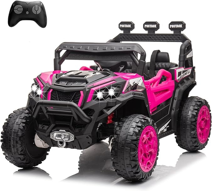 FINITO 24V Kids Ride on UTV, Electric Off-Road Vehicle 4 Wheeler Battery Powered Truck w/ Storage Trunk Parent Remote Control Gift for Boy Girl, Pink