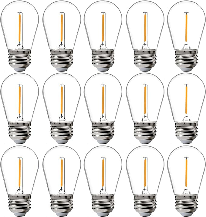 Svater Replacement Bulbs for Outdoor String Lights, 15 Pack S14 LED Bulbs for Patio, E26 Base 1W Bulb Equal to 11W Incandescent, Dimmable,Shatterproof 2700K Warm White