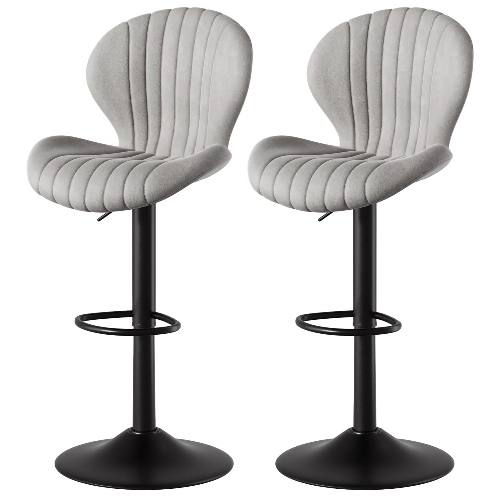 FLYSKY Bar Stools Set of 2 -Faux PU Leather Bar Chairs with Back, Adjustable Swivel Bar Stool, Light Gray
