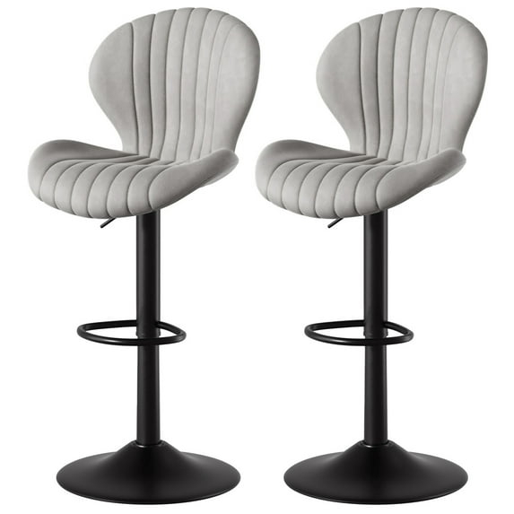 FLYSKY Bar Stools Set of 2 -Faux PU Leather Bar Chairs with Back, Adjustable Swivel Bar Stool, Light Gray