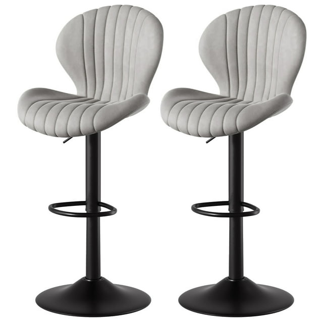 FLYSKY Bar Stools Set of 2 -Faux PU Leather Bar Chairs with Back, Adjustable Swivel Bar Stool, Light Gray
