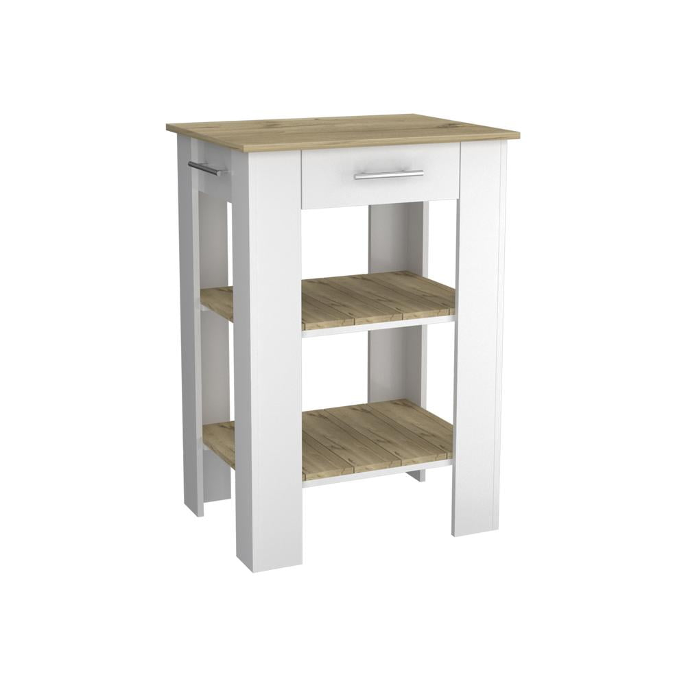FM FURNITURE LLC Brooklyn 23 Kitchen Island ,White / Light Oak