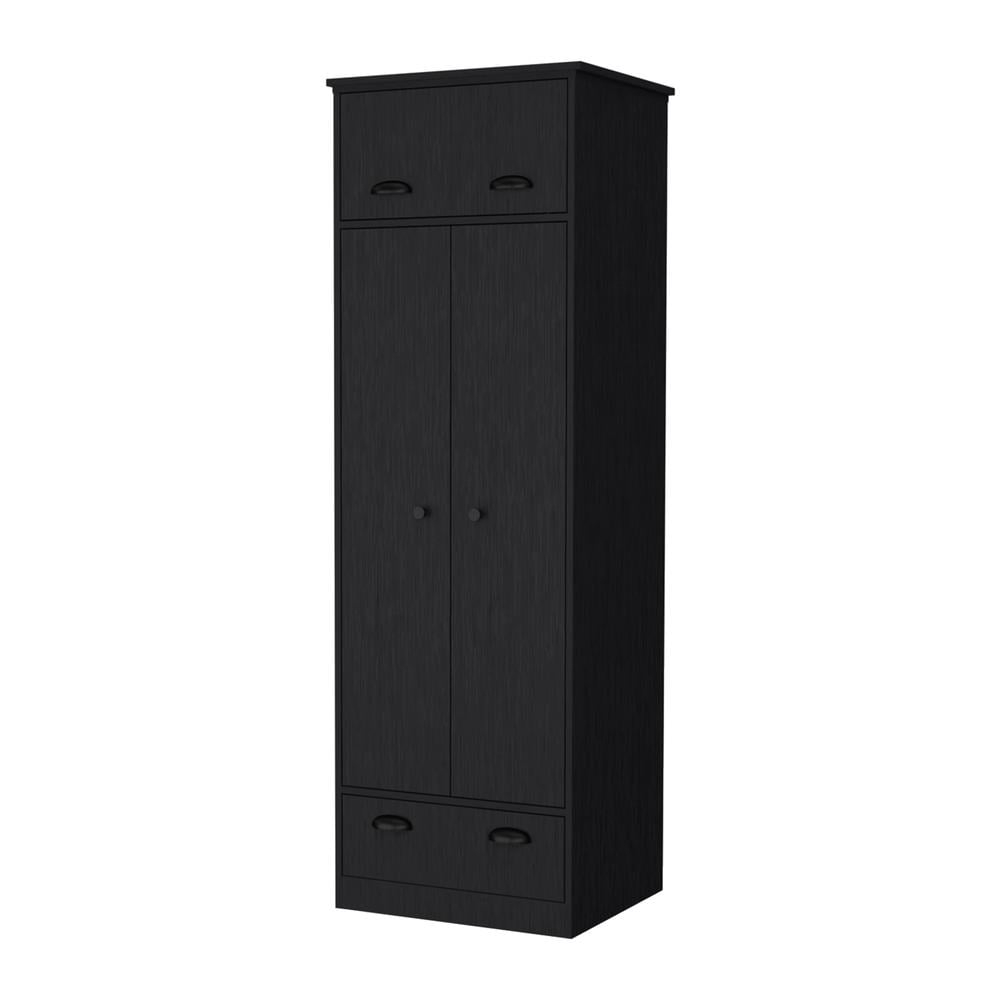 FM FURNITURE LLC Linch Armoire with Hinged Drawer, Double Door Cabinet and 1-Drawer