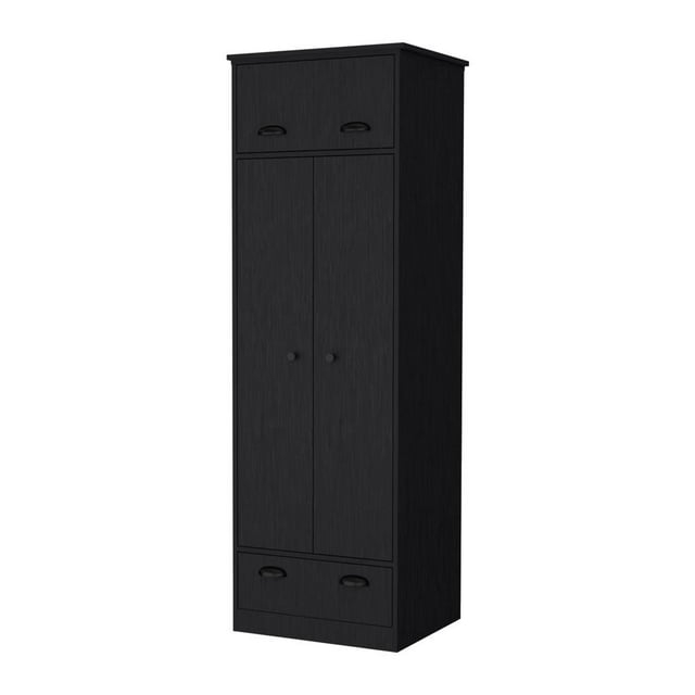 FM FURNITURE LLC Linch Armoire with Hinged Drawer, Double Door Cabinet and 1-Drawer