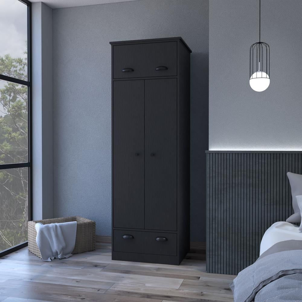 FM FURNITURE LLC Linch Armoire with Hinged Drawer, Double Door Cabinet and 1-Drawer