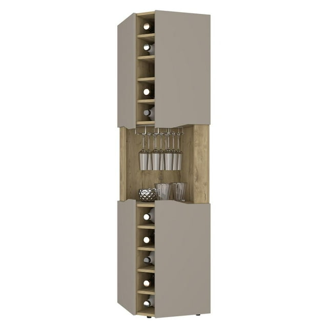 FM FURNITURE Lyla Corner Bar Cabinet  Macadamia / Taupe (brown) Engineered Wood