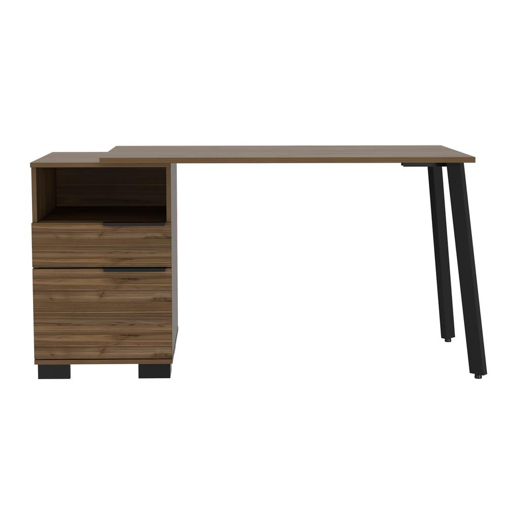 FM Furniture Petra 1 Drawer Wood Desk with One Shelf and One Cabinet in Mahogany