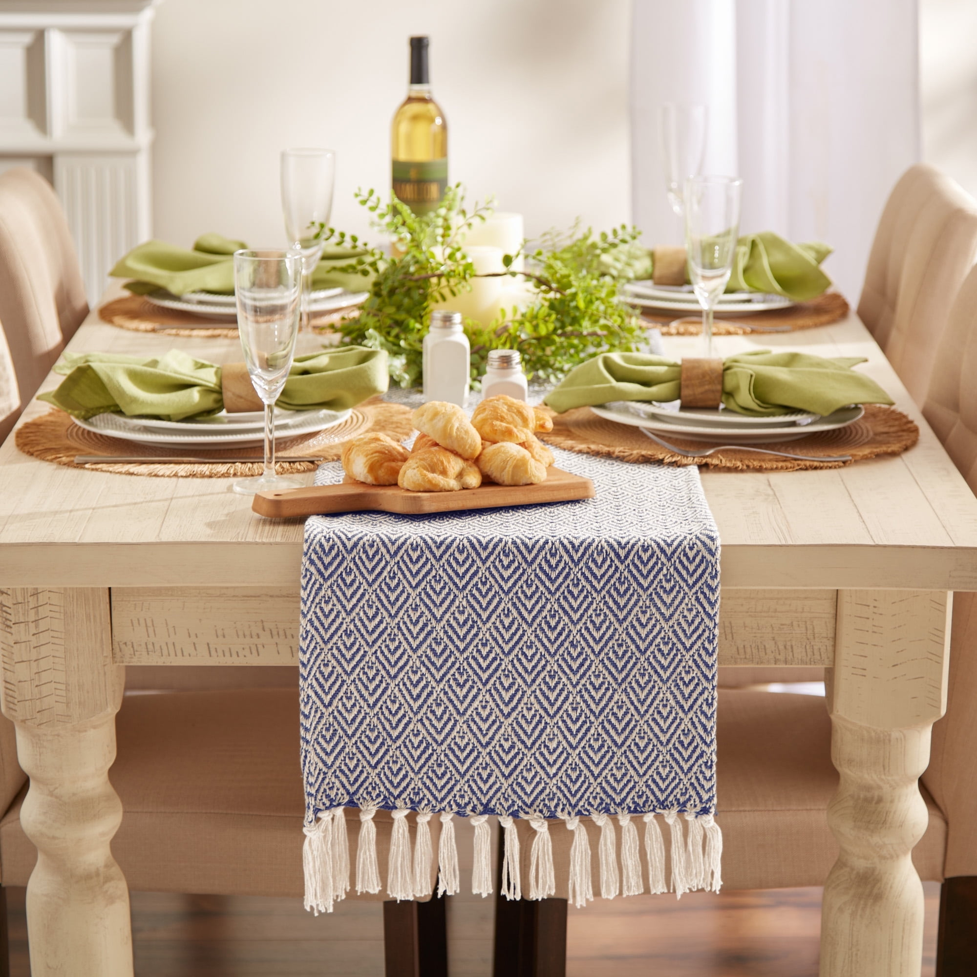 DII French Blue Diamond Jaquard Table Runner 15x72