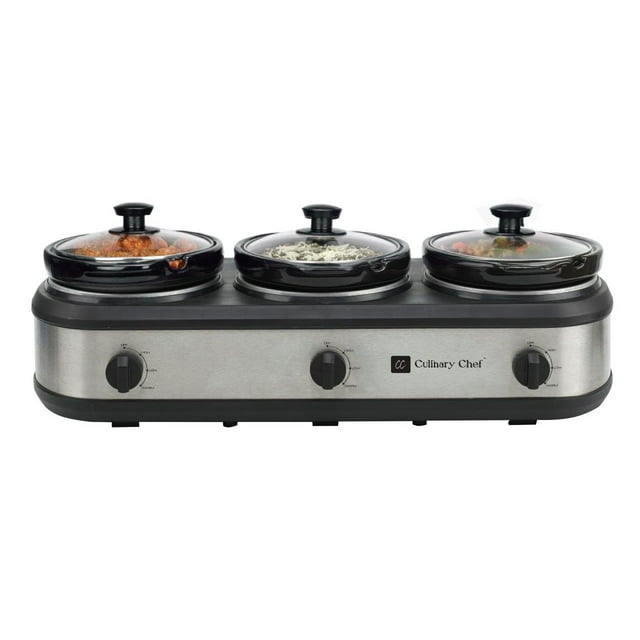 Culinary Chef 3 x 2.5 Qt. Triple Slow Cooker - Stainless-Steel