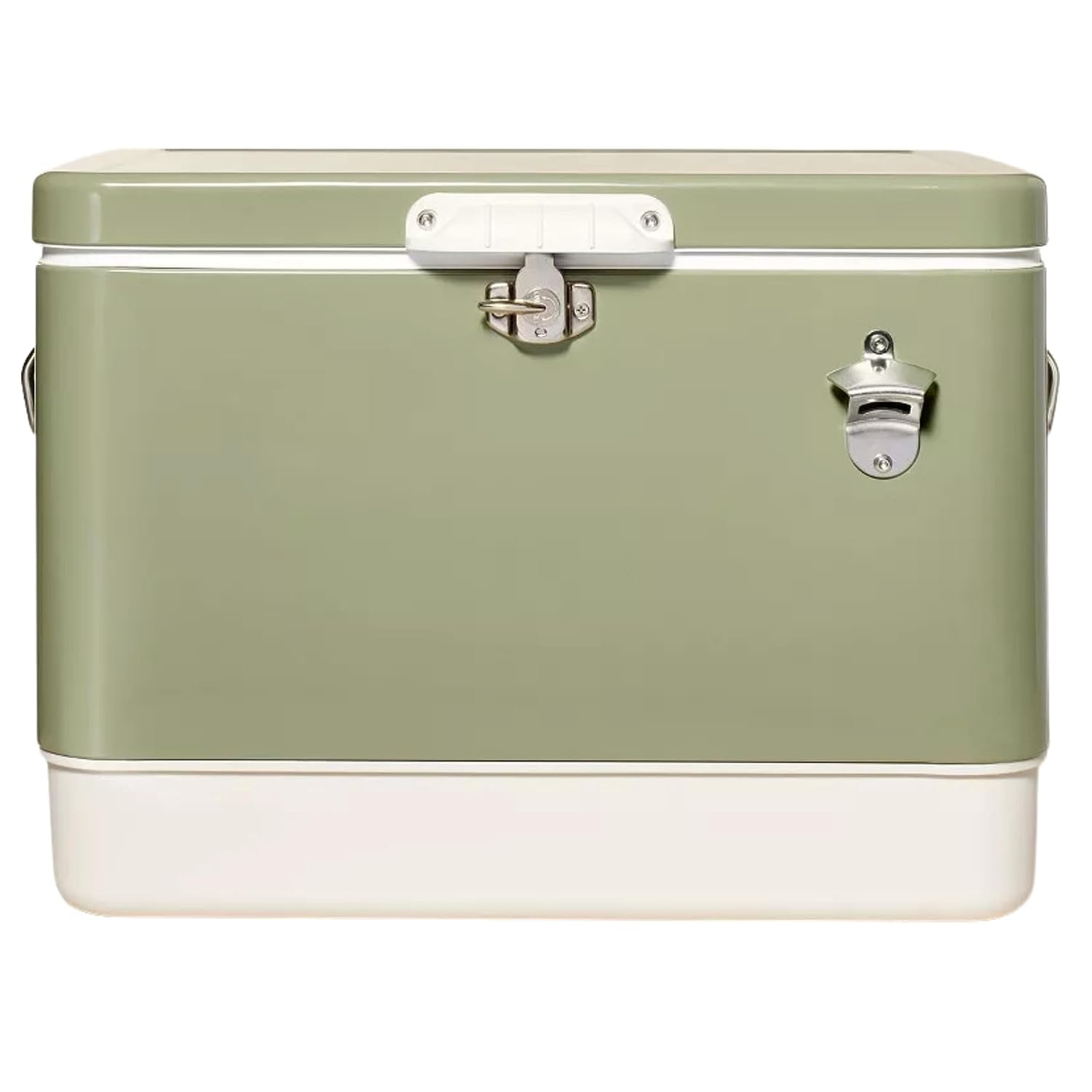 FSE Hard-Sided 80 Can/54 Qt. Two Tone Retro Metal Cooler, Holds 80 Beverage Cans, Metal Construction with Plastic Lining, Green/Cream