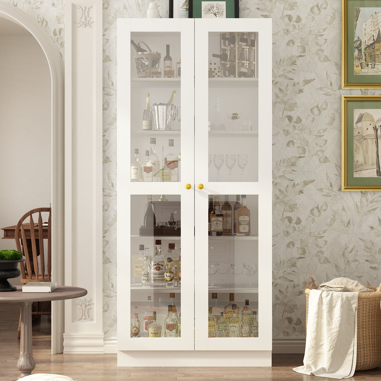 FUFU & GAGA Curio Cabinet with 6 Shelves and Glass Door, White Display Storage