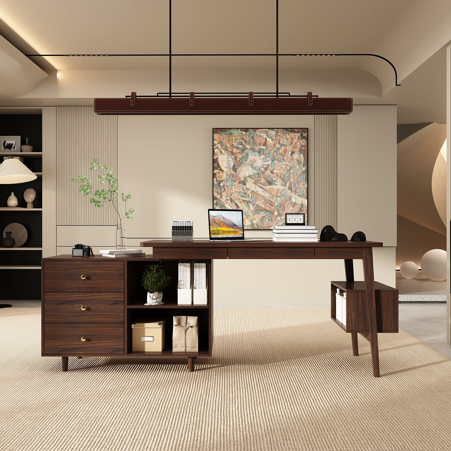 KULAGAGA Writing Desk with Drawers and File Cabinet, L Shaped Office Desk Computer Table, Espresso