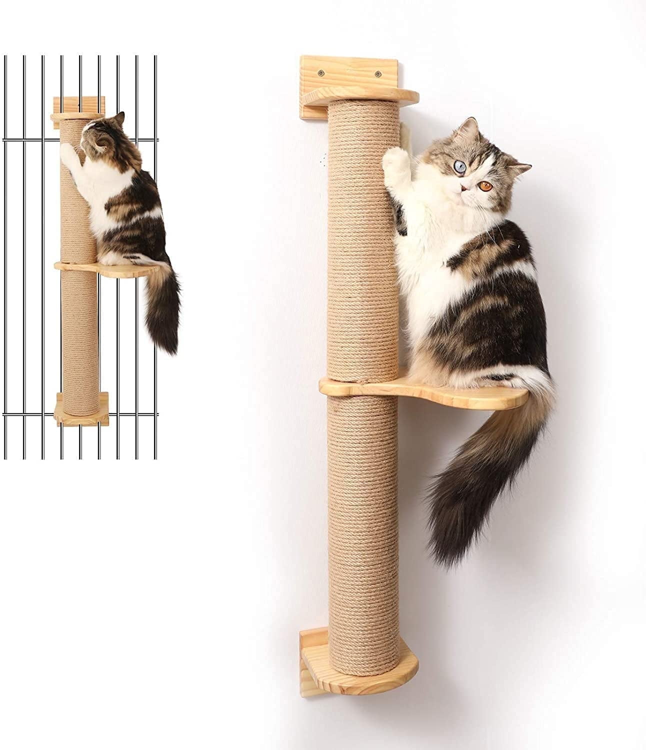 FUKUMARU Cat Scratching Post, Wooden Cats Wall Tree for Playing & Climbing