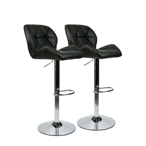 Modern Black Faux Leather Adjustable Swivel Bar Stools, Set of 2