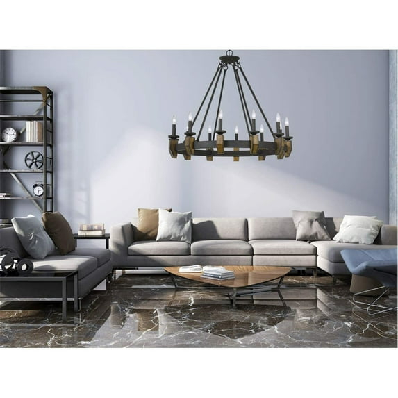 Cal Lighting 60W X 12 Cruz Metal/Wood Chandelier