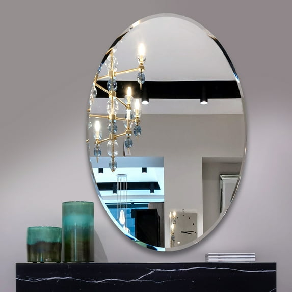Fab Glass and Mirror Frameless Oval Beveled Wall Mirror