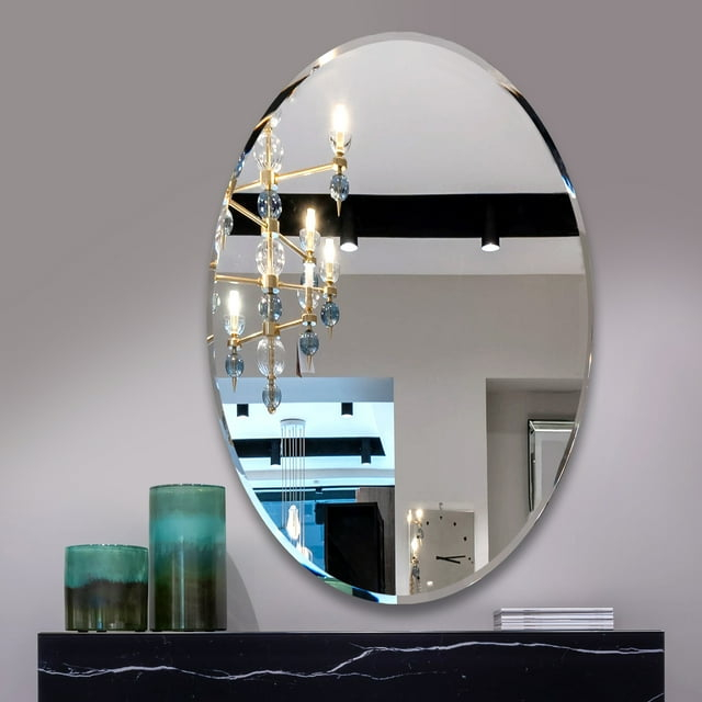 Fab Glass and Mirror Frameless Oval Beveled Wall Mirror