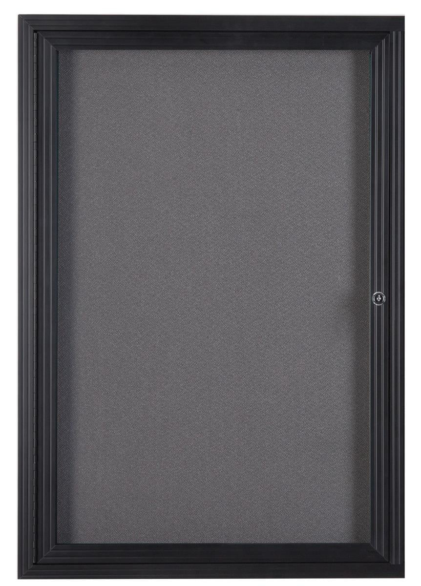 Fabric Corkboard for Wall Mounting, 24" x 36" Enclosed Message Board with Hinged, Swing-open Door, Gray Fabric and Black Aluminum Frame (LGFBBF2436)