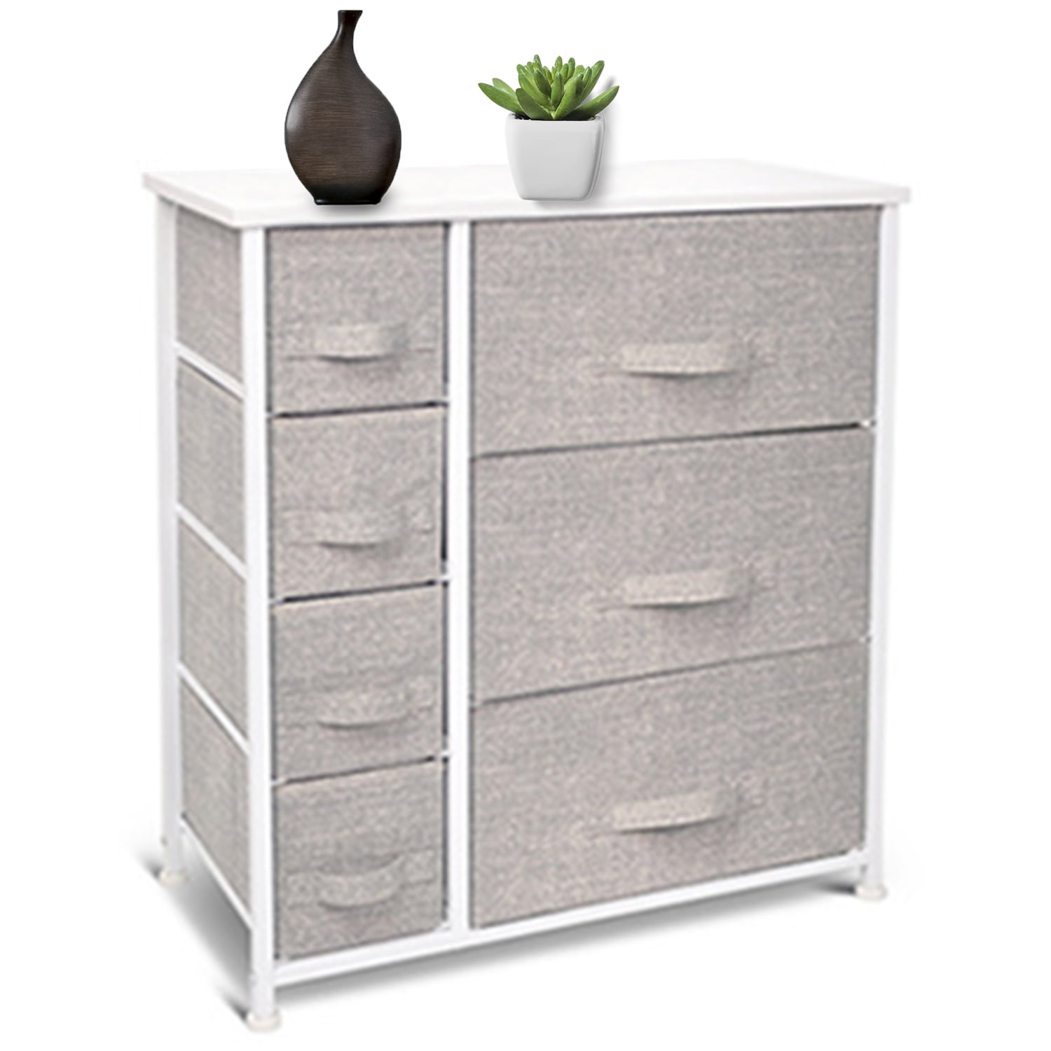 Bigroof Dresser Storage Organizer, Fabric Drawers Closet of Drawers Storage Unit for Bedroom Steel Frame Wood Top(Light Gray-7 Drawers)