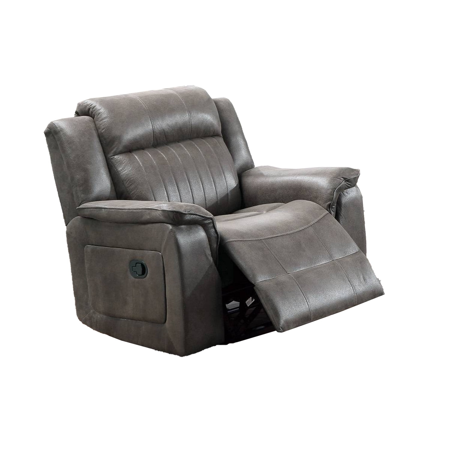 Benjara Fabric Manual Recliner Chair with Pillow Top Arms, Gray