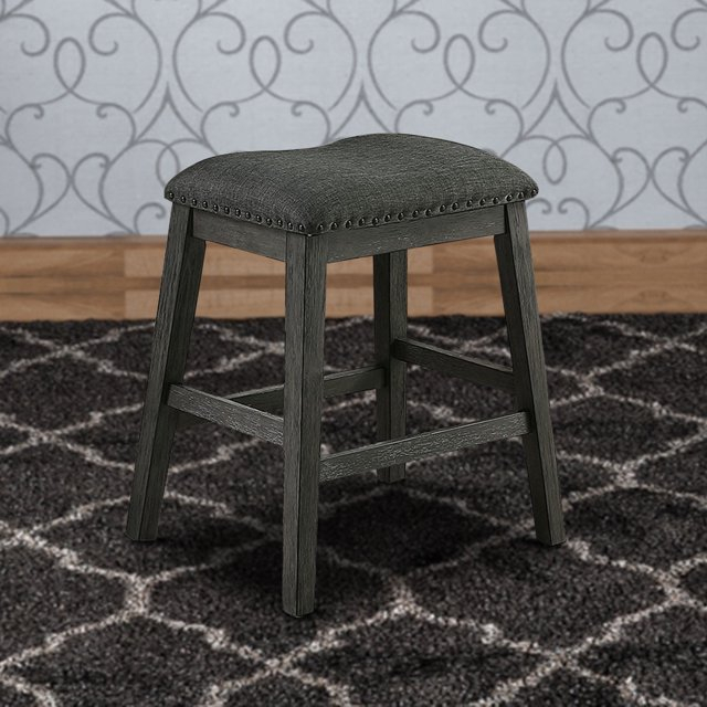 Fabric Saddle Counter Stool with Nailhead Trim, Grey - Set of 2