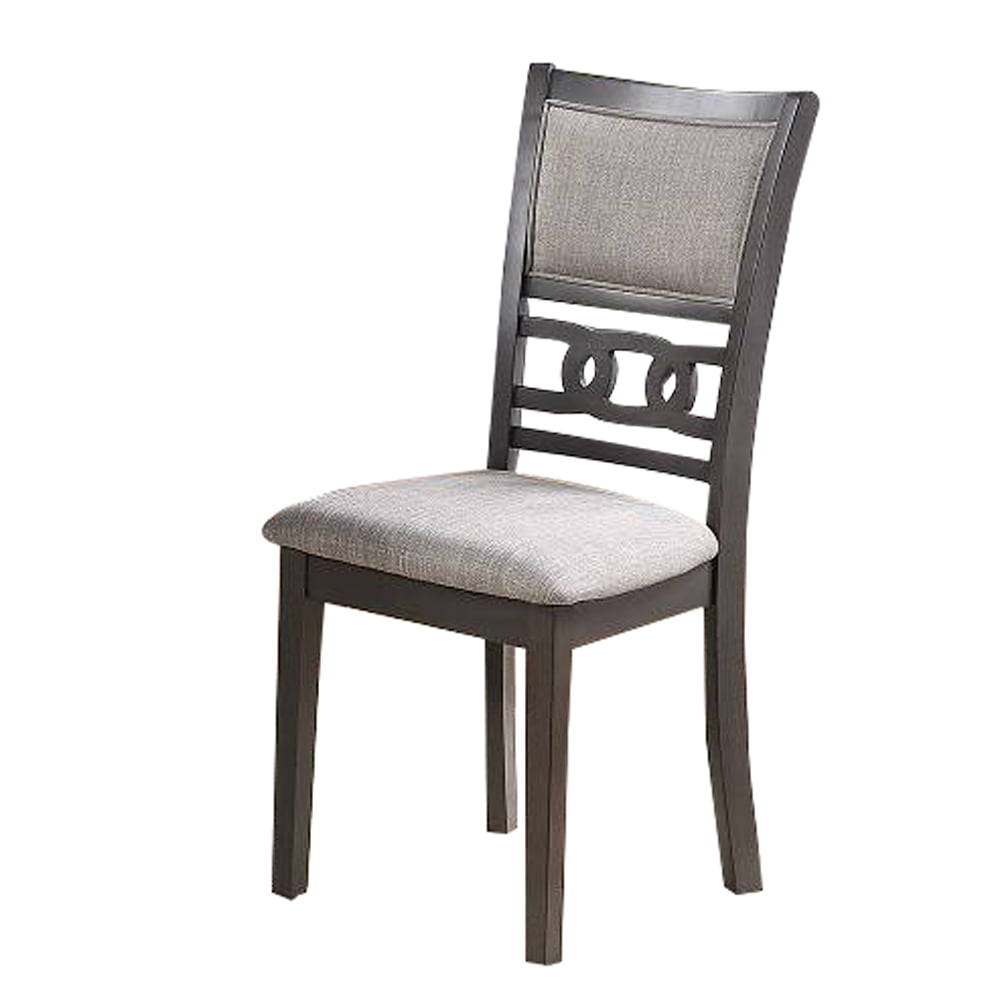 Fabric Upholstered Dining Chair with Panel Back Knot Cut Outs Set of 2 Gray - Saltoro Sherpi
