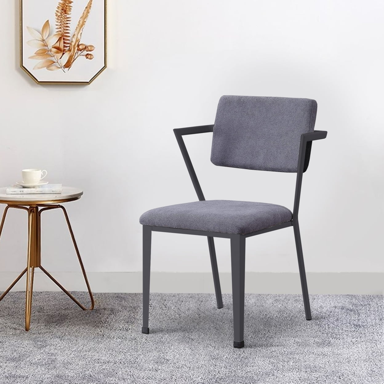 Fabric Upholstered Metal Dining Chair Set of 2 Gray and Black - Saltoro Sherpi