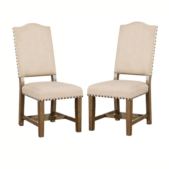 Fabric Upholstered Solid Wood Side Chair, Pack of Two, Beige and Brown - Saltoro Sherpi