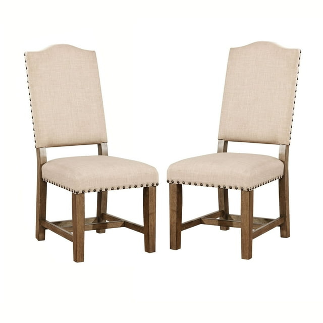 Fabric Upholstered Solid Wood Side Chair, Pack of Two, Beige and Brown - Saltoro Sherpi