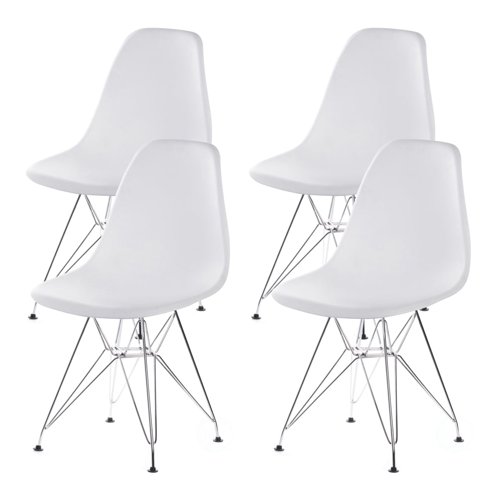 Fabulaxe  32 x 20 x 18.25 in. Mid-Century Modern Style Plastic DSW Shell Dining Chair with Metal Legs, White - Set of 4