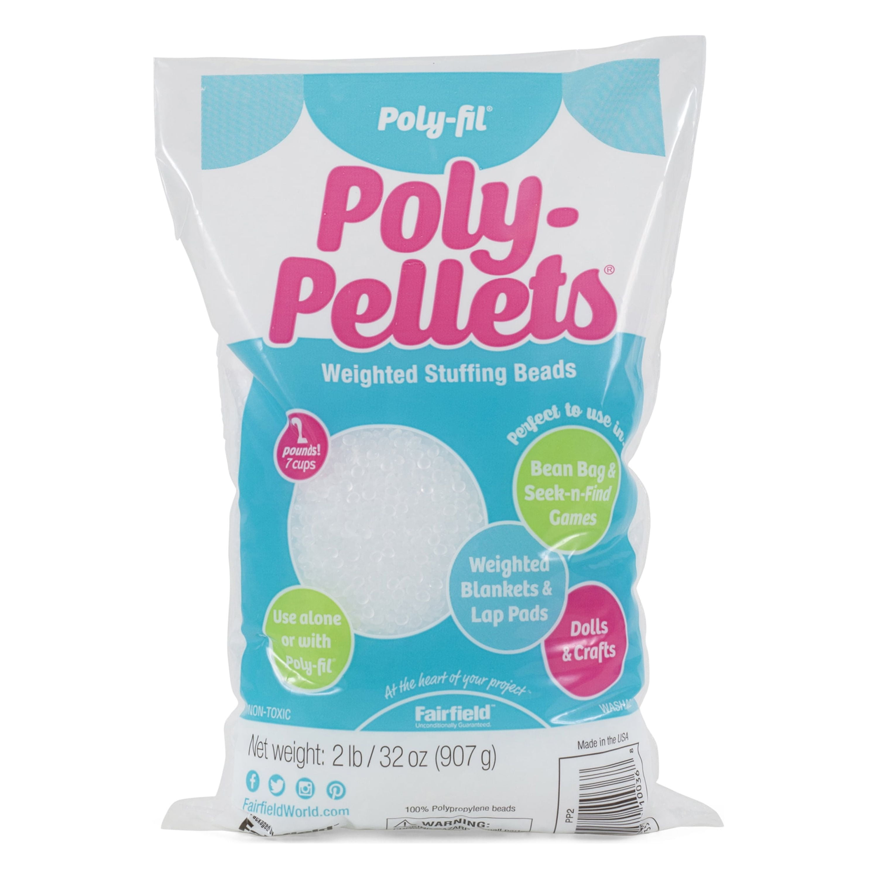 Fairfield Poly-Fil Poly-Pellets, Premium Polyester Weighted Stuffing Beads, Stuffing for Stuffed Animals, Toys, Bean Bags, Weighted Blankets, and More, 2-pound Bag