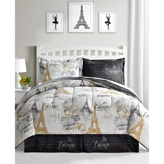Fairfield Square Collection Paris Gold 8-Piece Reversible Bedroom Queen Comforter Set