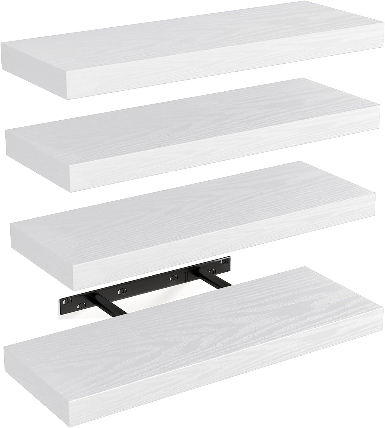 Fairy 15.8in Floating Shelves, Wall Shelves Set of 4, Shelves for Wall Decor, with Invisible Brackets, 15.8x1.2x5.5inches, White
