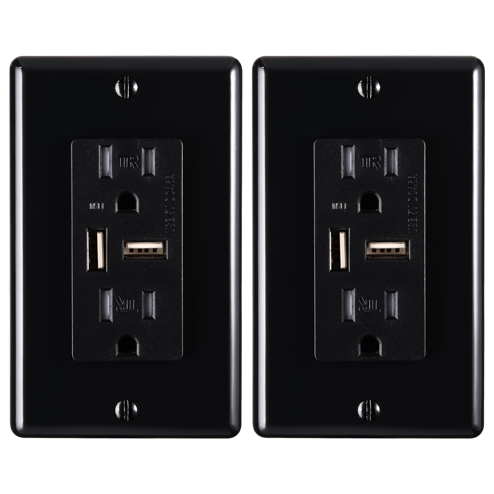 Faith 4.6A USB Outlet and 15A Decorator Tamper-Resistant Duplex Receptacle with Wall Plate, Black, 2-Pack